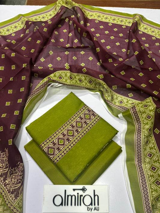 Almirah Deep Maroon Floral Printed 3-Piece Suit