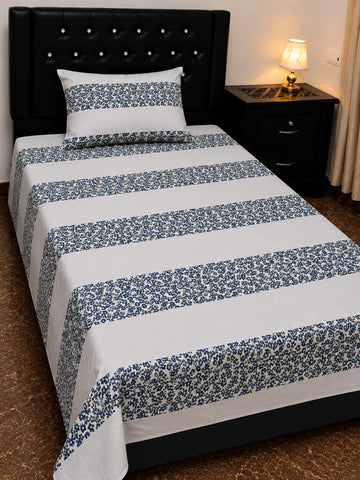 Cotton Single Bed Sheet Set with Pillowcase - Purple & Cream Stripe