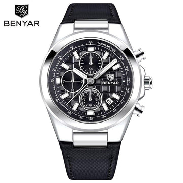 BENYAR Chronograph Sport Watch — Blue Dial & Leather Strap