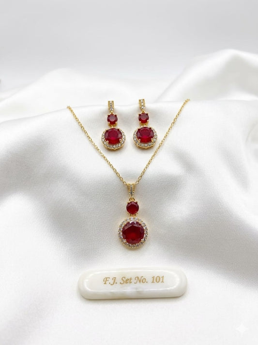 CZ Halo Pendant Necklace & Earrings Set – F.J. Collection (6 Colors)