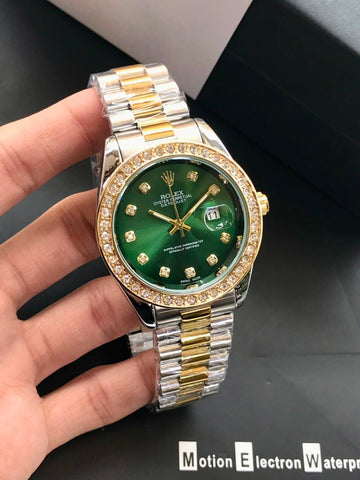 Luxury Two-Tone Diamond Bezel Watch – Green Dial