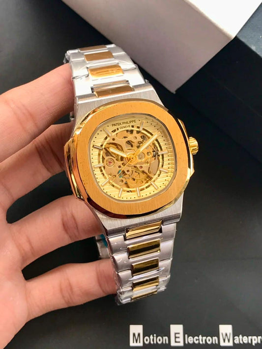 Luxury Skeleton Dial Automatic Watch – Silver Stainless Steel