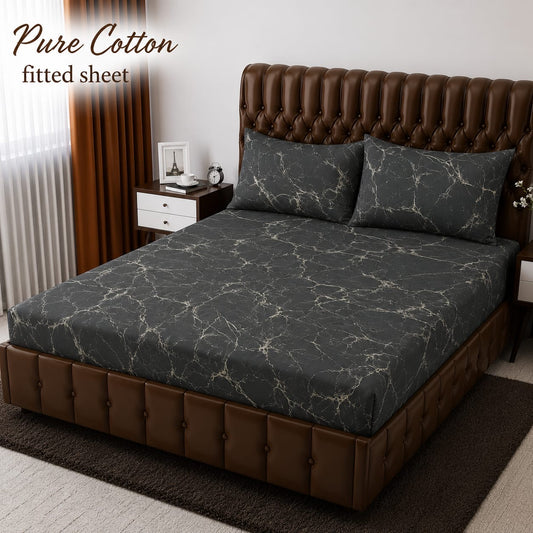 Pure Cotton Floral Fitted Bed Sheet Set with 2 Pillowcases