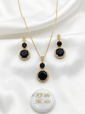 CZ Halo Pendant Necklace & Earrings Set – F.J. Collection (6 Colors)