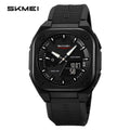 SKMEI dual display sports watch – all black silicone strap with black square case