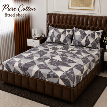 Pure Cotton Floral Fitted Bed Sheet Set with 2 Pillowcases