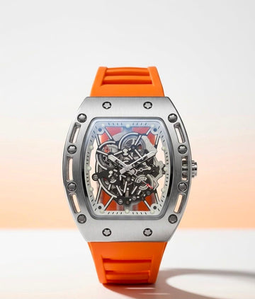 Skeleton Dial Luxury Sport Watch – Orange Rubber Strap