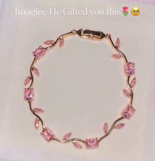 Pink Crystal Gold Vine Bracelet