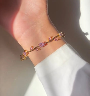 Pink Crystal Gold Vine Bracelet