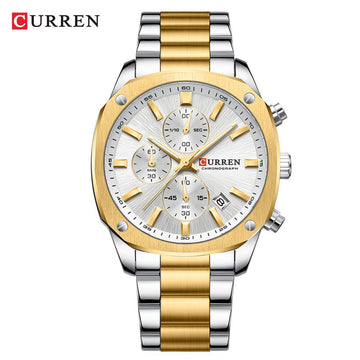 Curren Chronograph Orignal Men's Watch – Two-Tone Gold, Silver & Black  with White & Black Dial