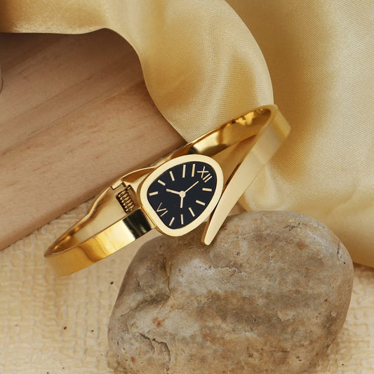 Gold Bangle Watch – Black Dial Roman Numeral