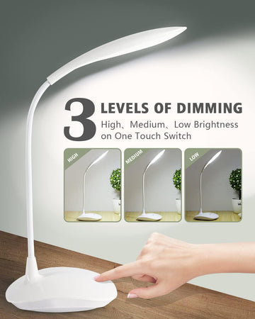 LED Desk Lamp with 3-Level Dimming – Touch Switch, Flexible Gooseneck