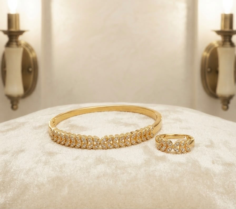 Gold-plated bangle and ring set collection