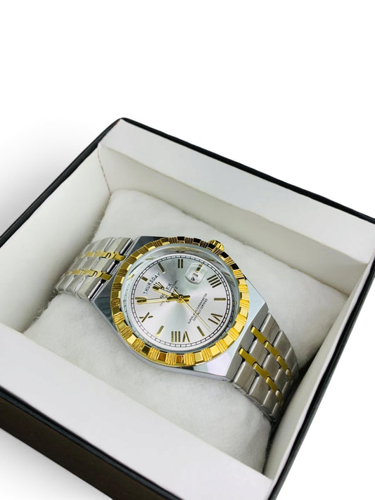 Two-Tone Day-Date Roman Dial Watch – Silver & Gold