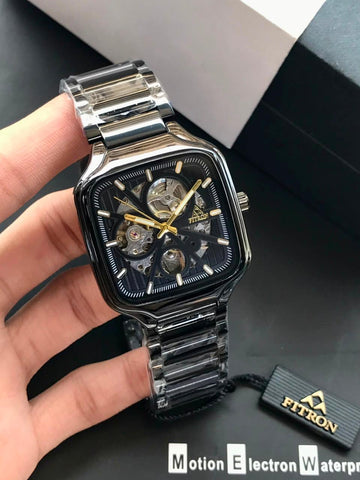 Fitron Skeleton Square Watch – Silver Steel