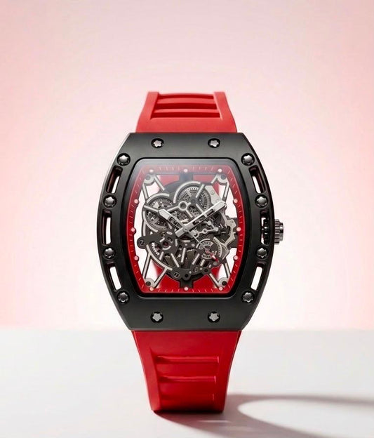 Skeleton Dial Luxury Sport Watch – Orange Rubber Strap