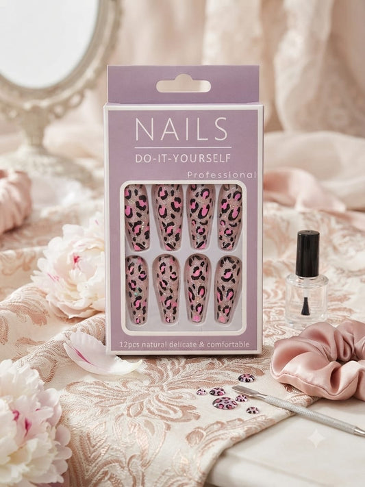 Leopard Print Press-On Nails 12 piece in one box DIY Professional Set