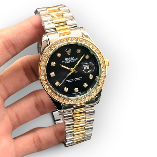 Luxury Two-Tone Diamond Bezel Watch – Green Dial